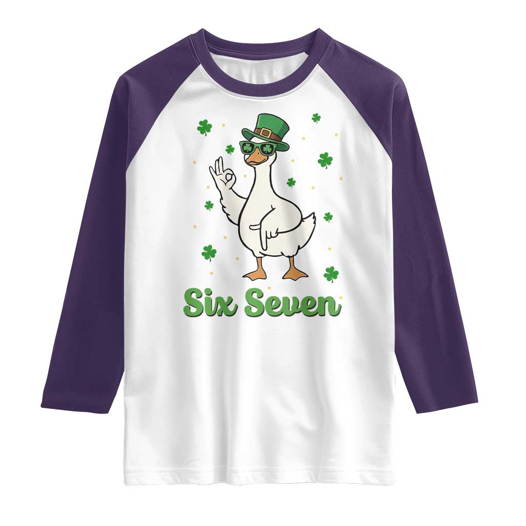 Lucky Goose Six Seven Meme Raglan Shirt St Patricks Day TS12 White Purple Print Your Wear