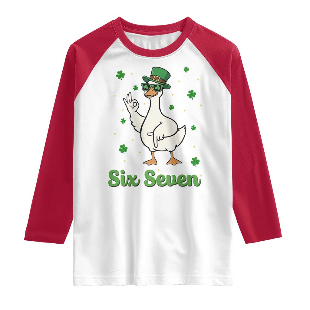 Lucky Goose Six Seven Meme Raglan Shirt St Patricks Day TS12 White Red Print Your Wear