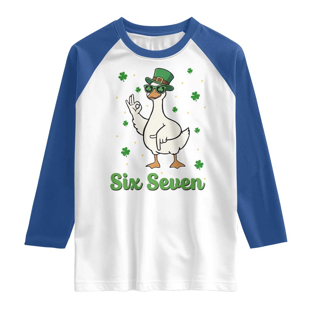 Lucky Goose Six Seven Meme Raglan Shirt St Patricks Day TS12 White Royal Print Your Wear