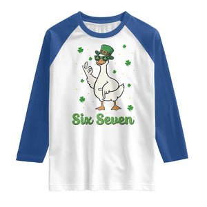 Lucky Goose Six Seven Meme Raglan Shirt St Patricks Day TS12 White Royal Print Your Wear
