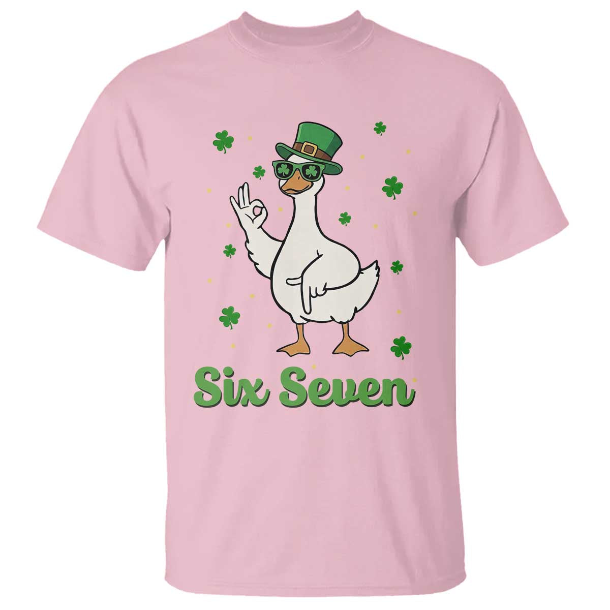 Lucky Goose Six Seven Meme T Shirt St Patricks Day TS12 Light Pink Print Your Wear