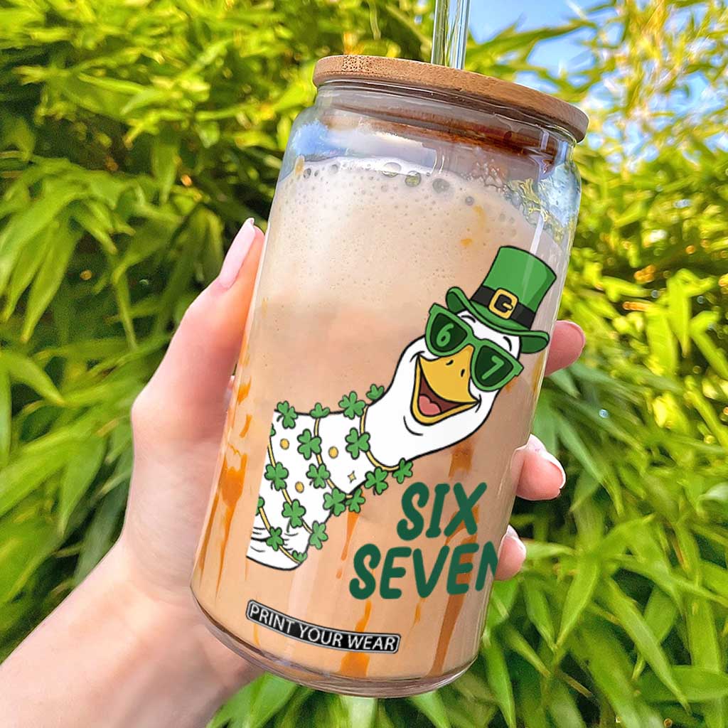 Chaotic Goose Six Seven Meme Glass Can Funny St Patricks Day Gift TS12 White Print Your Wear