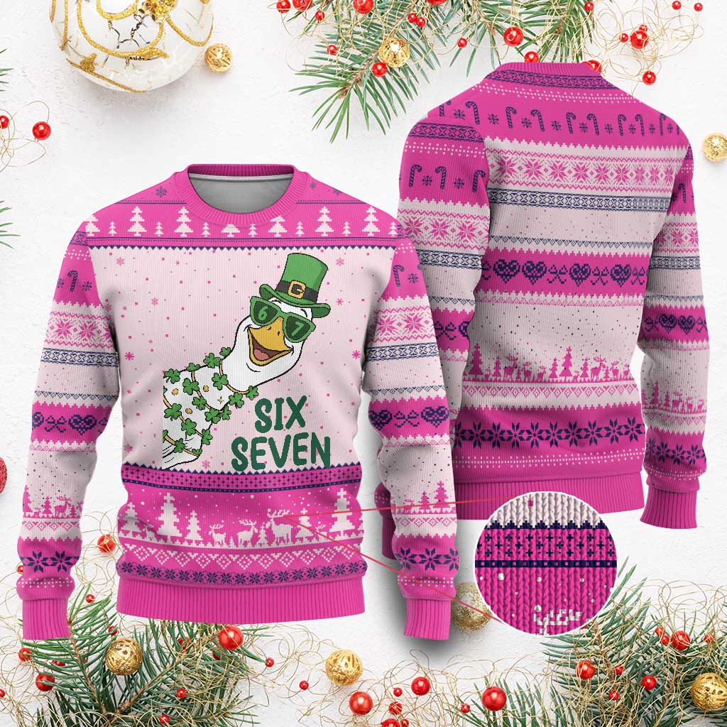 Chaotic Goose Six Seven Meme Ugly Christmas Sweater Funny St Patricks Day Gift TS12 Hot Pink Print Your Wear