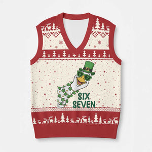 Chaotic Goose Six Seven Meme V-Neck Knit Sweater Vest Funny St Patricks Day Gift TS12 Beige Red Print Your Wear