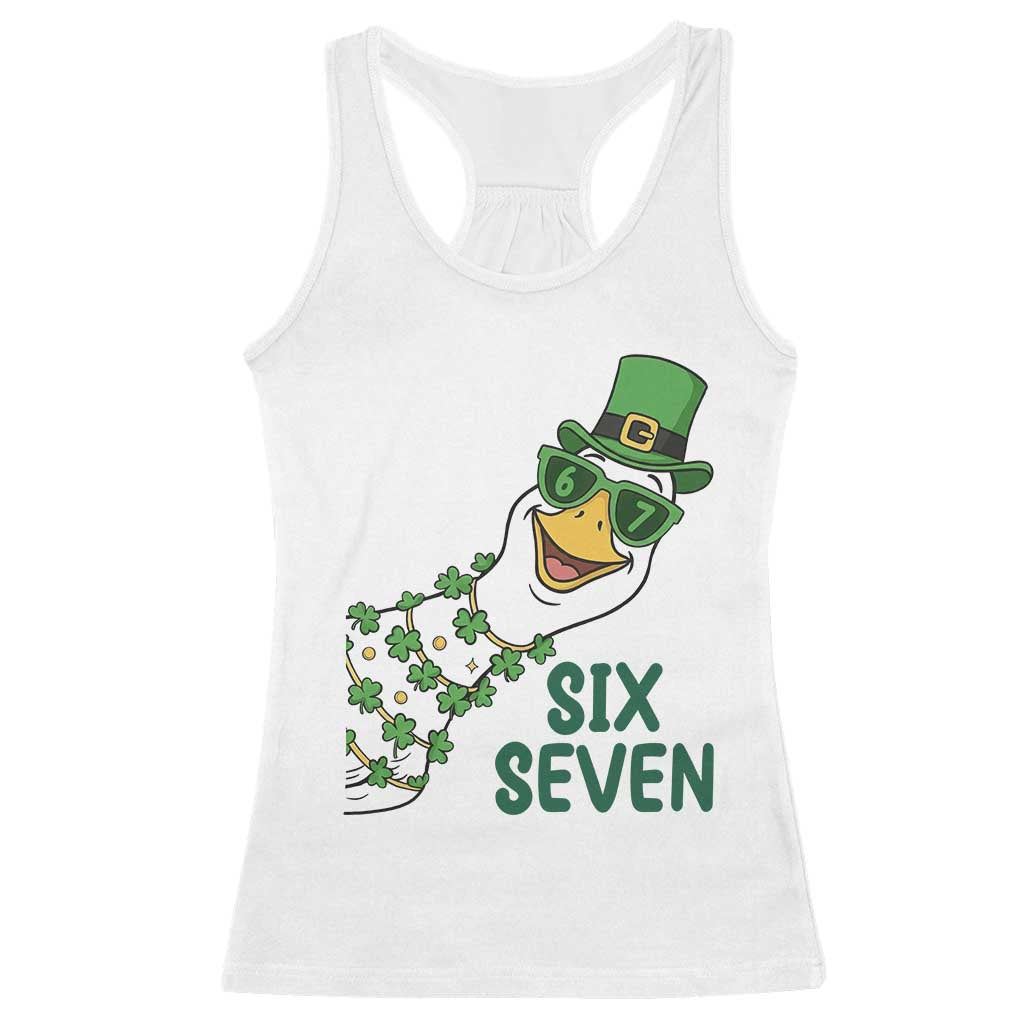 Chaotic Goose Six Seven Meme Racerback Tank Top Funny St Patricks Day Gift TS12 White Print Your Wear