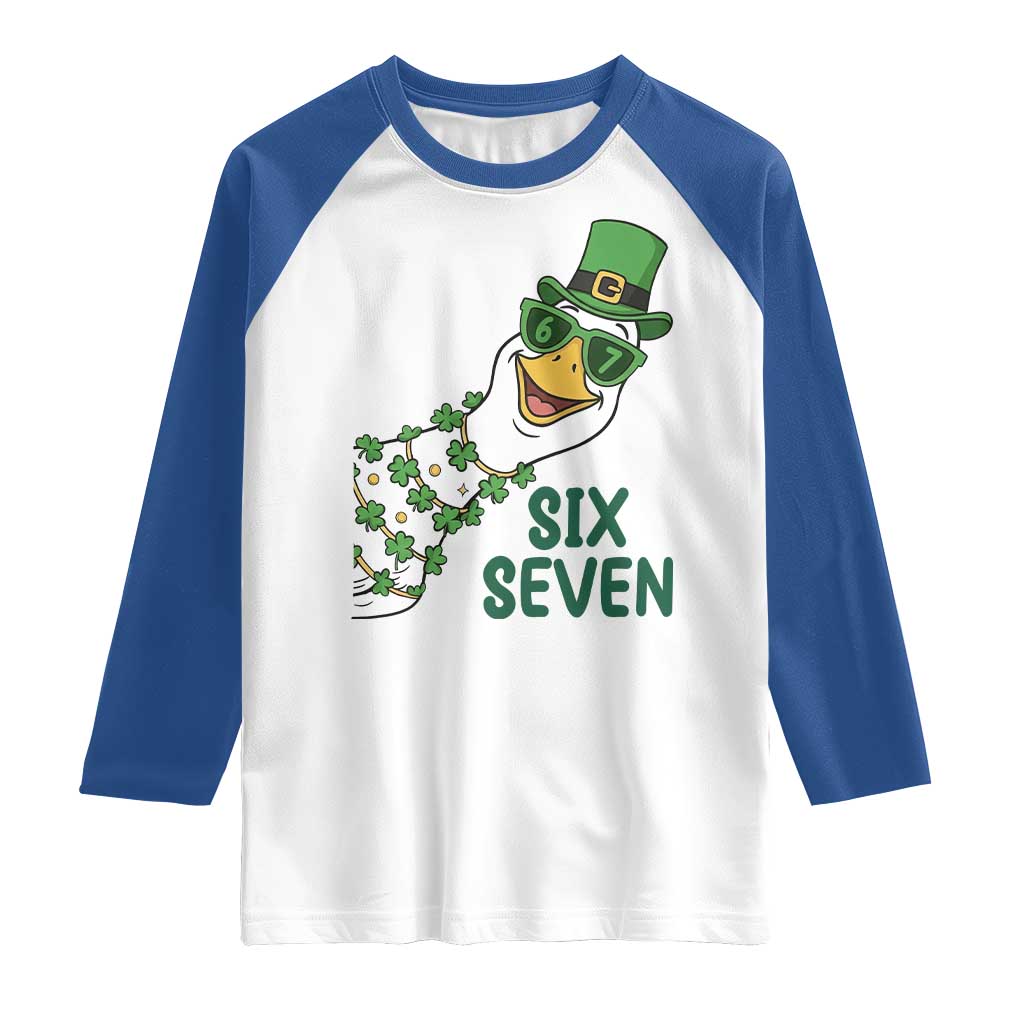 Chaotic Goose Six Seven Meme Raglan Shirt Funny St Patricks Day Gift TS12 White Royal Print Your Wear