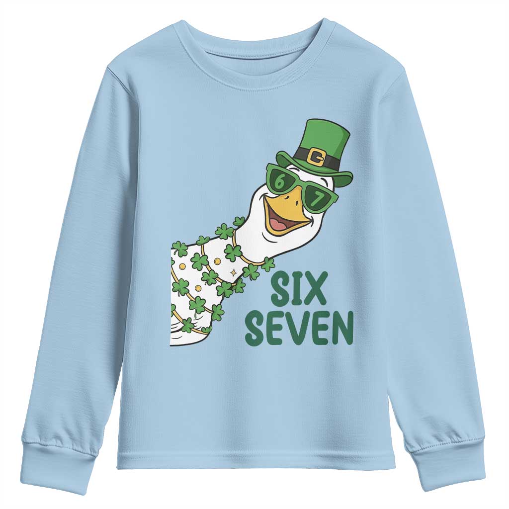 Chaotic Goose Six Seven Meme Youth Sweatshirt Funny St Patricks Day Gift TS12 Light Blue Print Your Wear