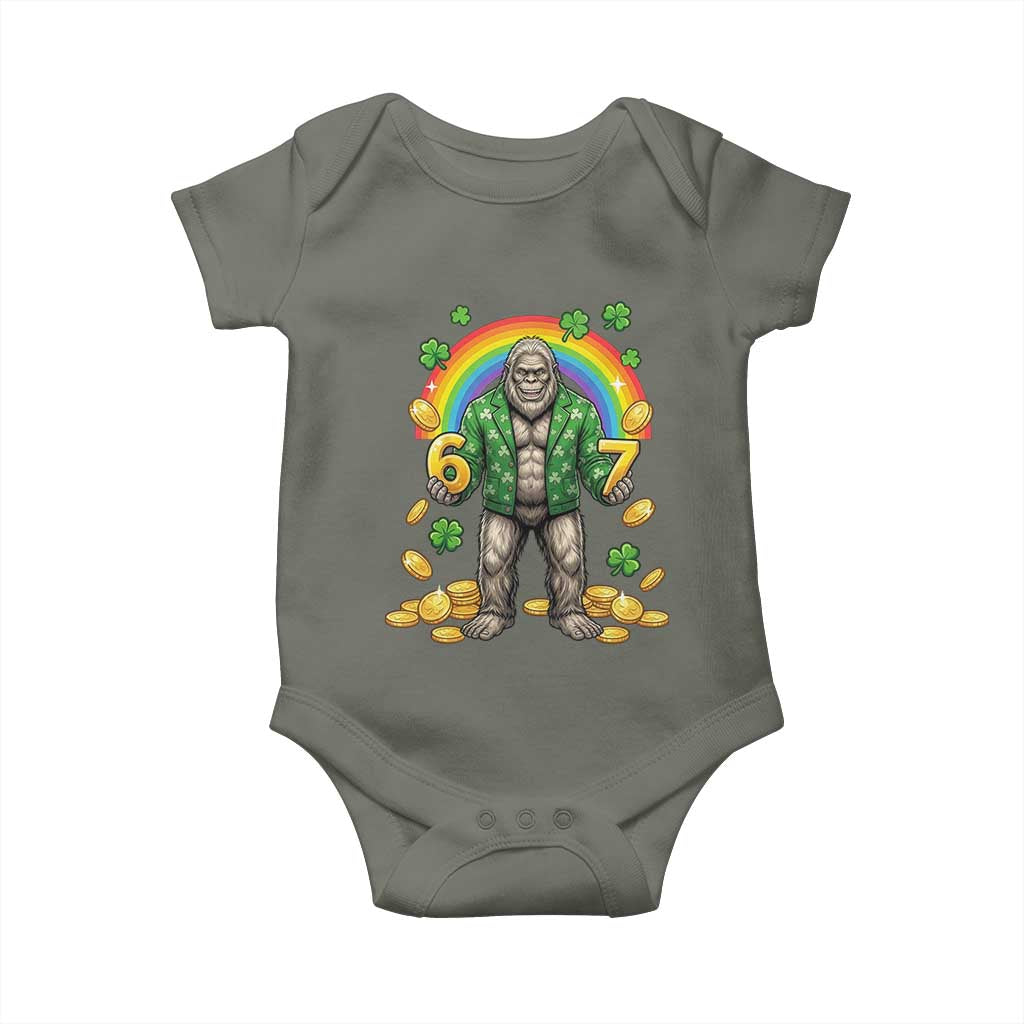 Bigfoot Six Seven Meme Baby Onesie Funny St Patricks Day Gift TS12 Military Green Print Your Wear