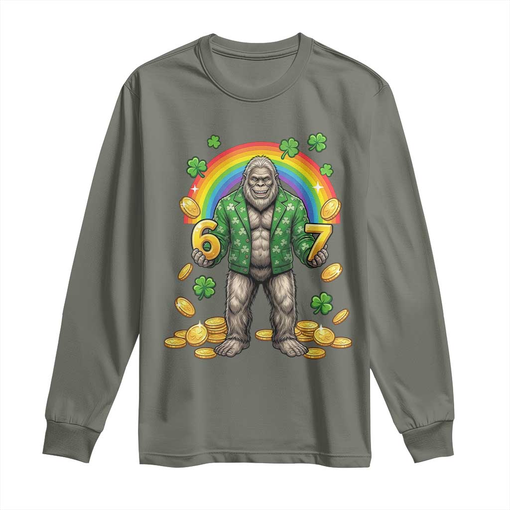 Bigfoot Six Seven Meme Long Sleeve Shirt Funny St Patricks Day Gift TS12 Military Green Print Your Wear