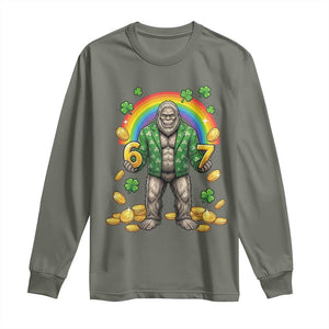 Bigfoot Six Seven Meme Long Sleeve Shirt Funny St Patricks Day Gift TS12 Military Green Print Your Wear