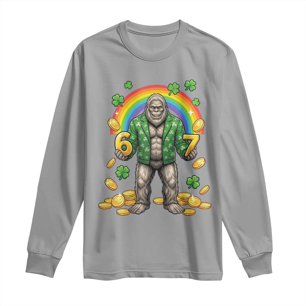 Bigfoot Six Seven Meme Long Sleeve Shirt Funny St Patricks Day Gift TS12 Sport Gray Print Your Wear
