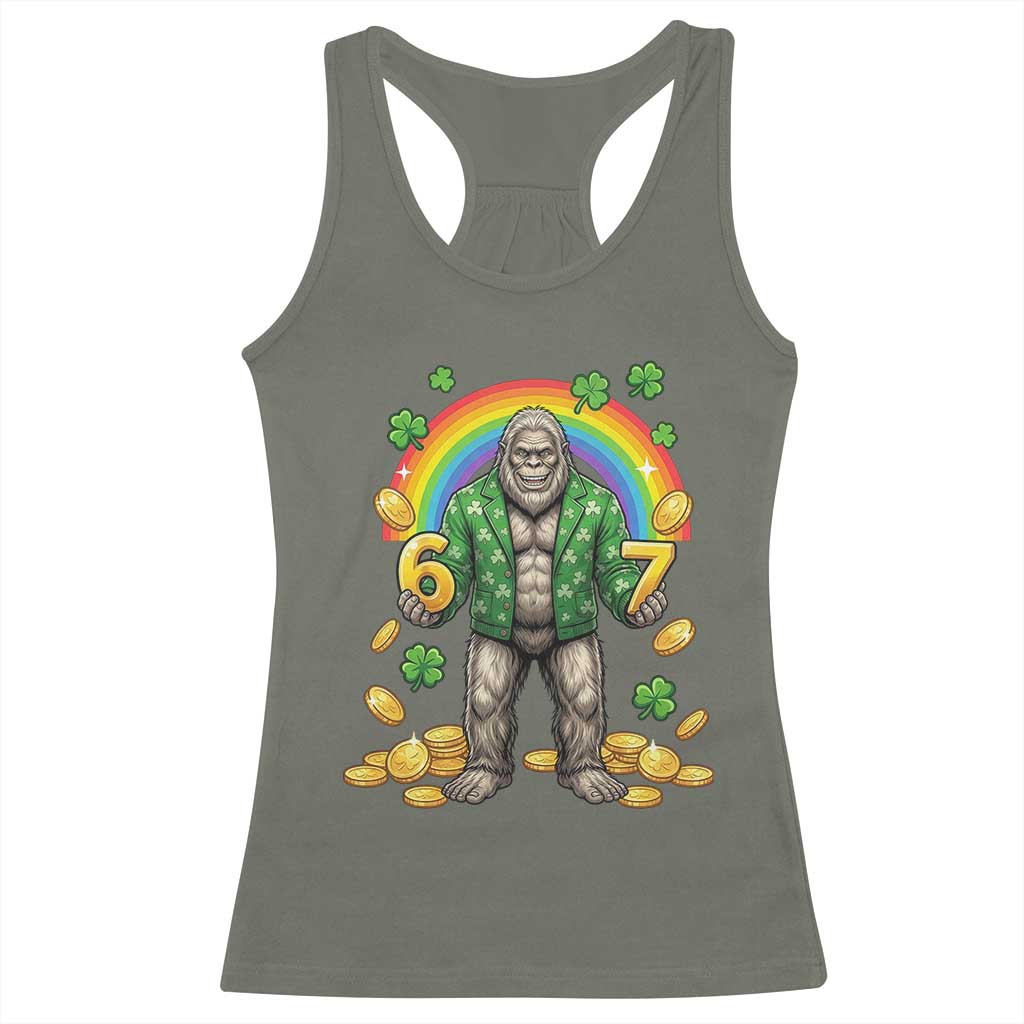 Bigfoot Six Seven Meme Racerback Tank Top Funny St Patricks Day Gift TS12 Military Green Print Your Wear