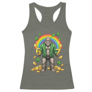 Bigfoot Six Seven Meme Racerback Tank Top Funny St Patricks Day Gift TS12 Military Green Print Your Wear