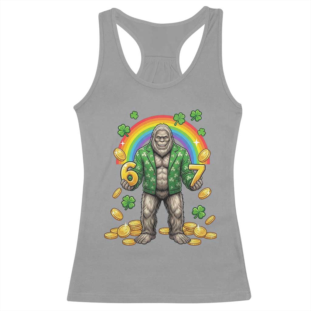 Bigfoot Six Seven Meme Racerback Tank Top Funny St Patricks Day Gift TS12 Sport Gray Print Your Wear