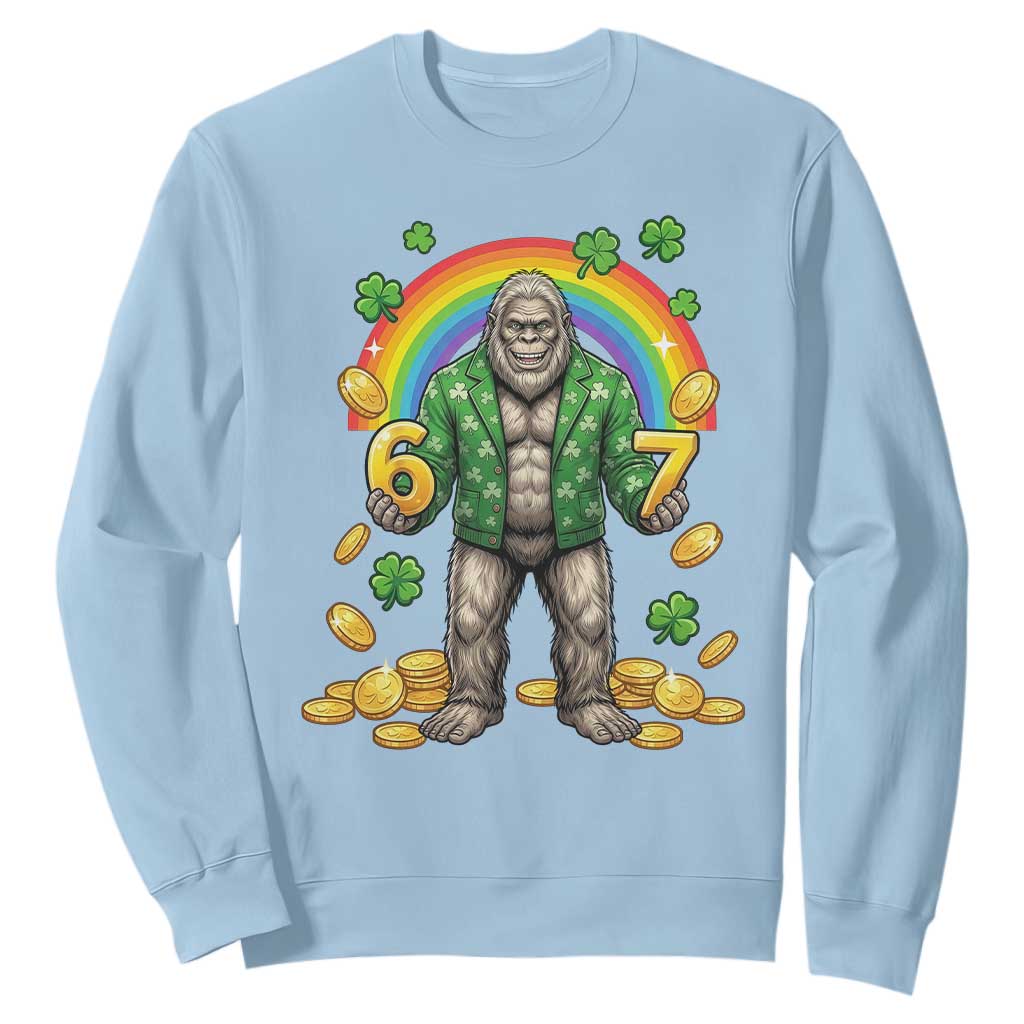 Bigfoot Six Seven Meme Sweatshirt Funny St Patricks Day Gift TS12 Light Blue Print Your Wear