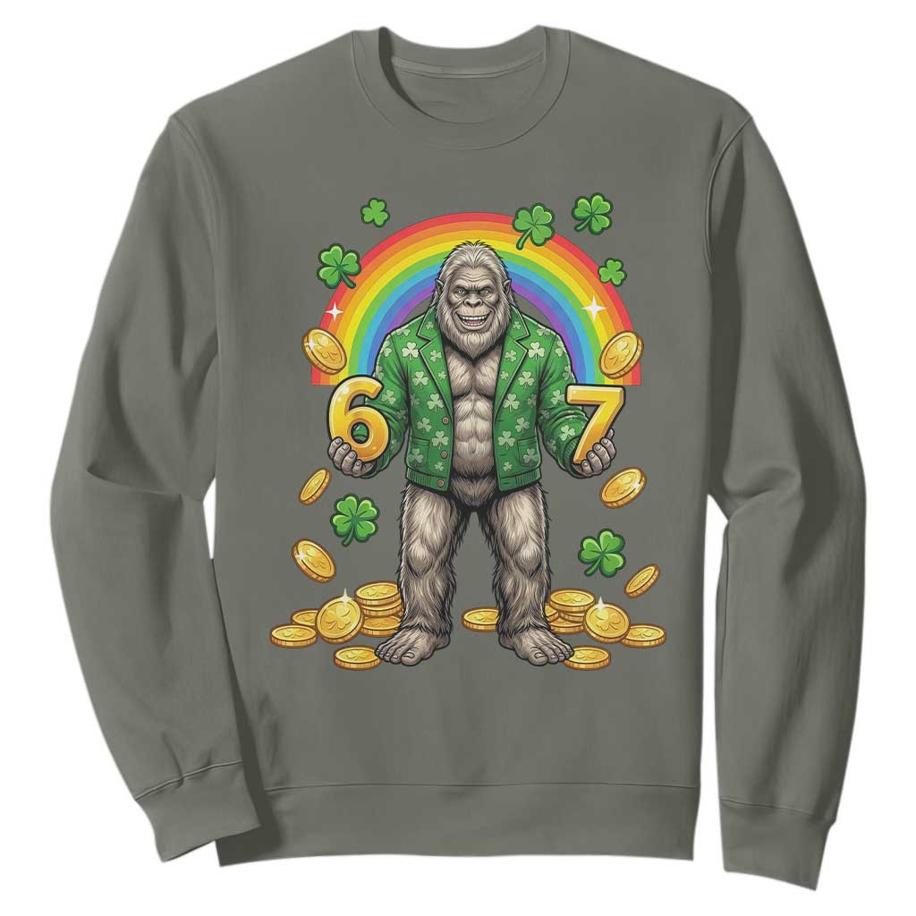 Bigfoot Six Seven Meme Sweatshirt Funny St Patricks Day Gift TS12 Military Green Print Your Wear