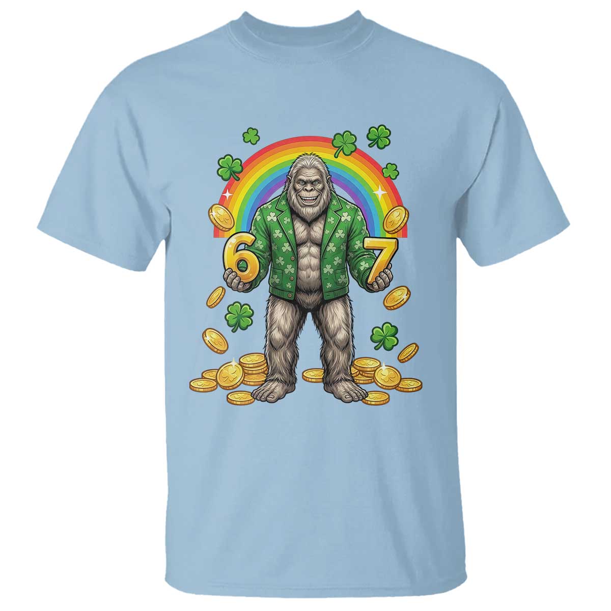 Bigfoot Six Seven Meme T Shirt Funny St Patricks Day Gift TS12 Light Blue Print Your Wear