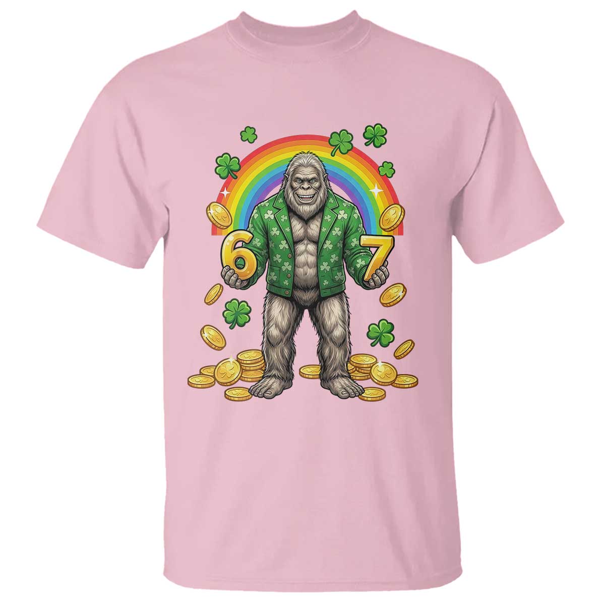 Bigfoot Six Seven Meme T Shirt Funny St Patricks Day Gift TS12 Light Pink Print Your Wear