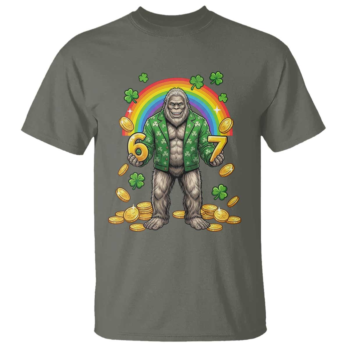 Bigfoot Six Seven Meme T Shirt Funny St Patricks Day Gift TS12 Military Green Print Your Wear