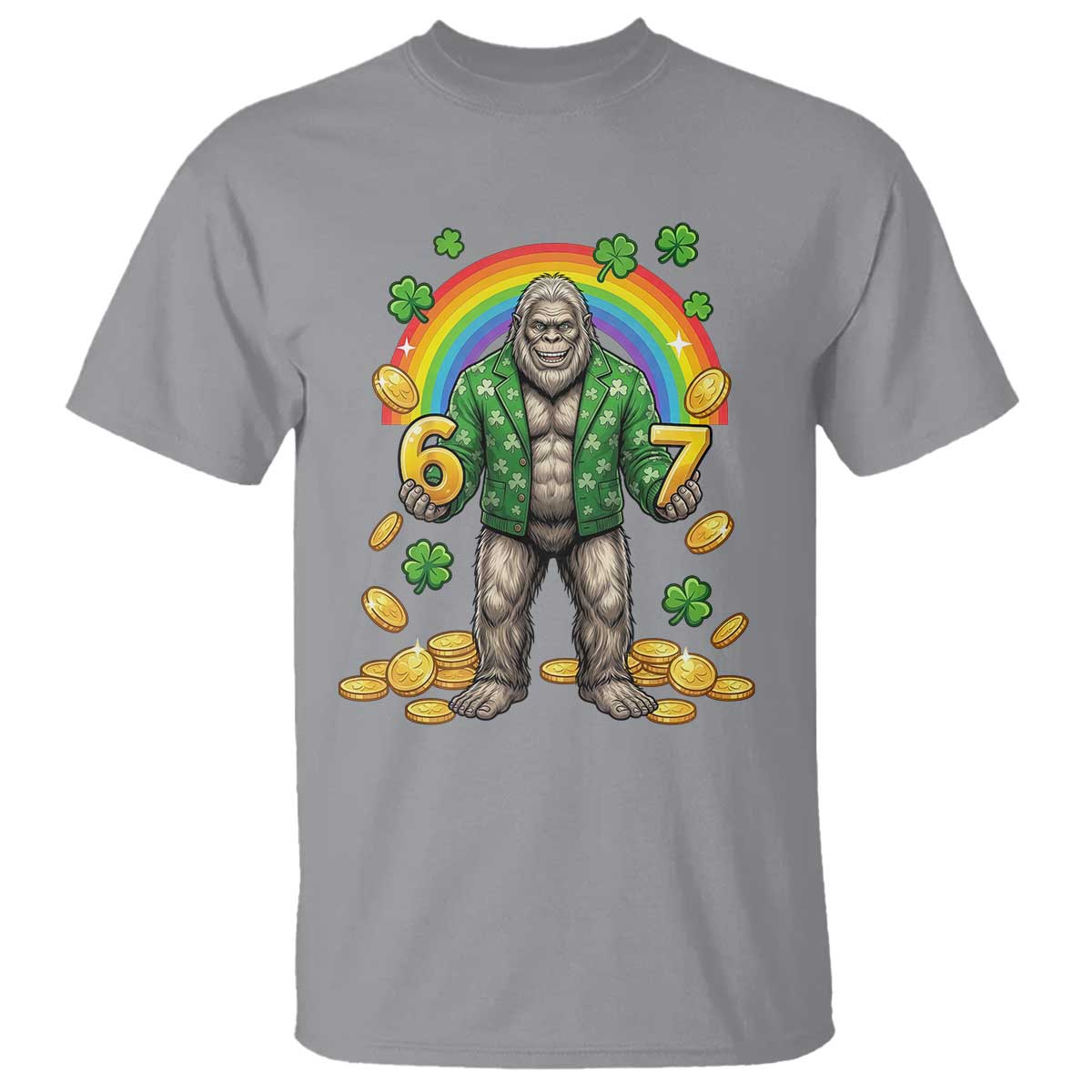 Bigfoot Six Seven Meme T Shirt Funny St Patricks Day Gift TS12 Sport Gray Print Your Wear