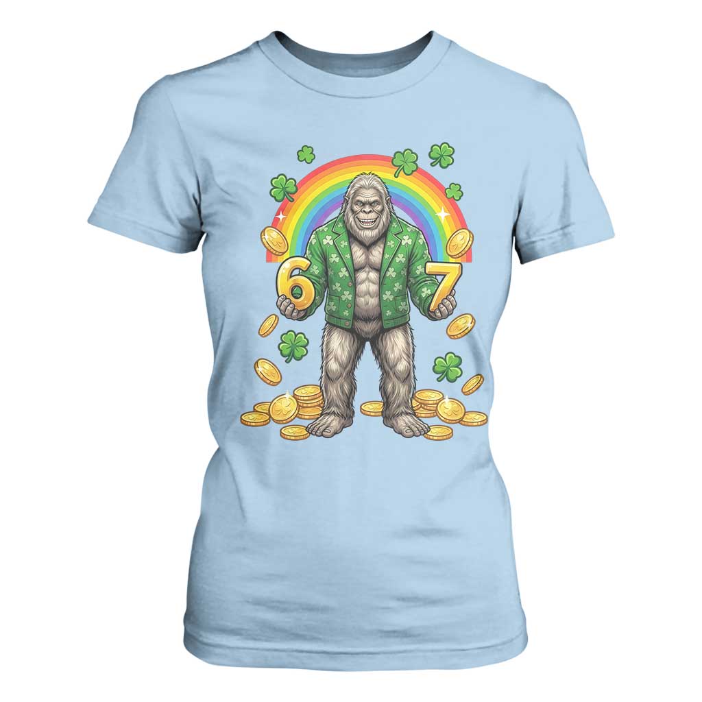 Bigfoot Six Seven Meme T Shirt For Women Funny St Patricks Day Gift TS12 Light Blue Print Your Wear
