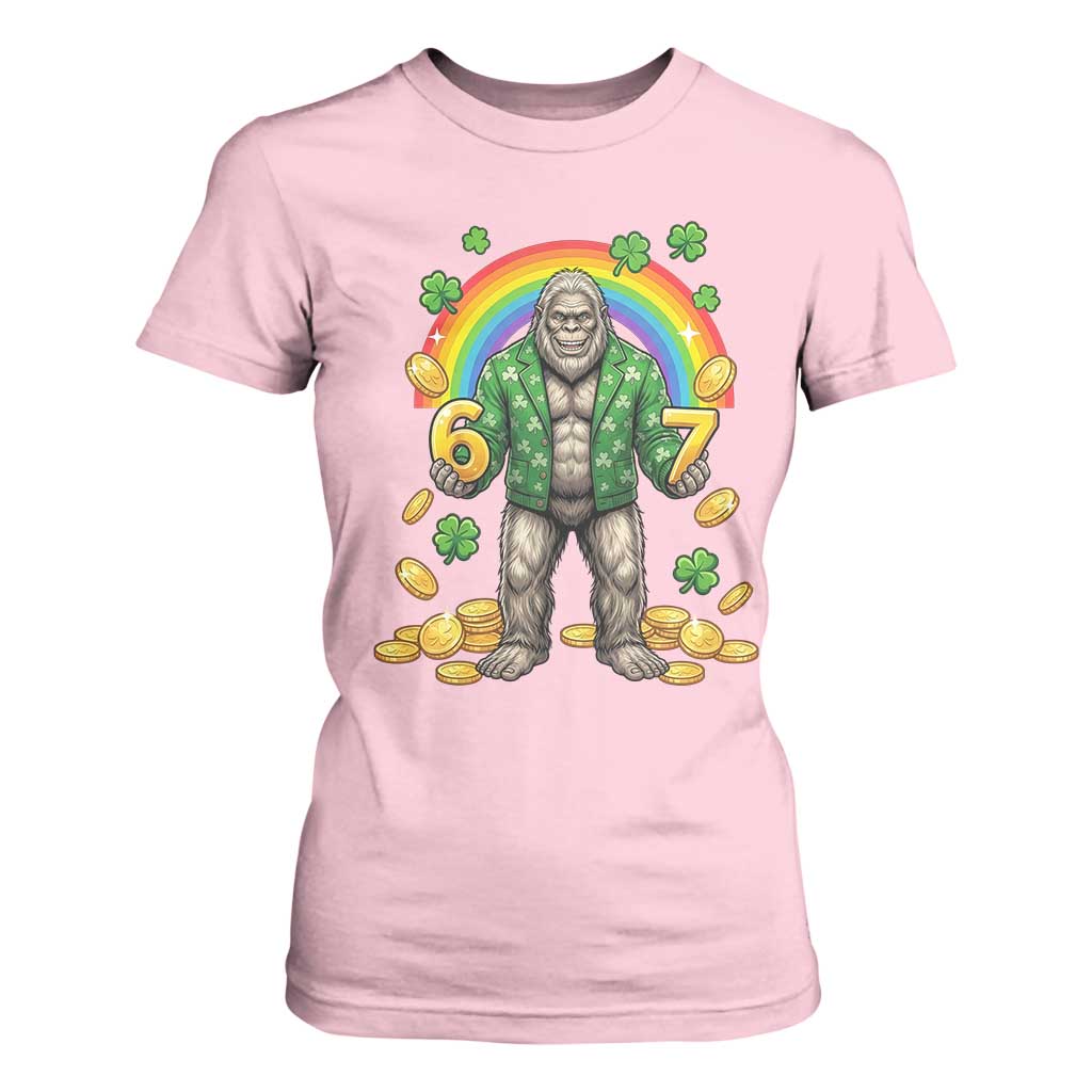 Bigfoot Six Seven Meme T Shirt For Women Funny St Patricks Day Gift TS12 Light Pink Print Your Wear