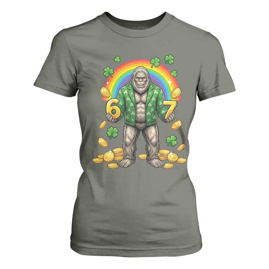 Bigfoot Six Seven Meme T Shirt For Women Funny St Patricks Day Gift TS12 Military Green Print Your Wear