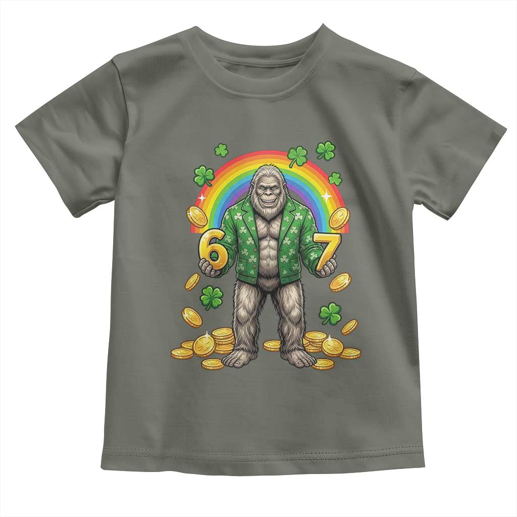 Bigfoot Six Seven Meme Toddler T Shirt Funny St Patricks Day Gift TS12 Military Green Print Your Wear