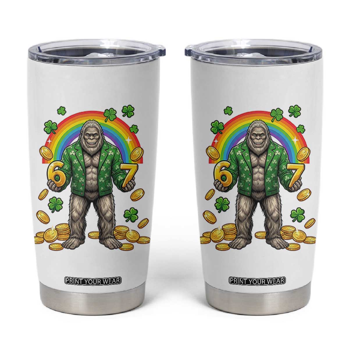 Bigfoot Six Seven Meme Tumbler Cup Funny St Patricks Day Gift TS12 White Print Your Wear