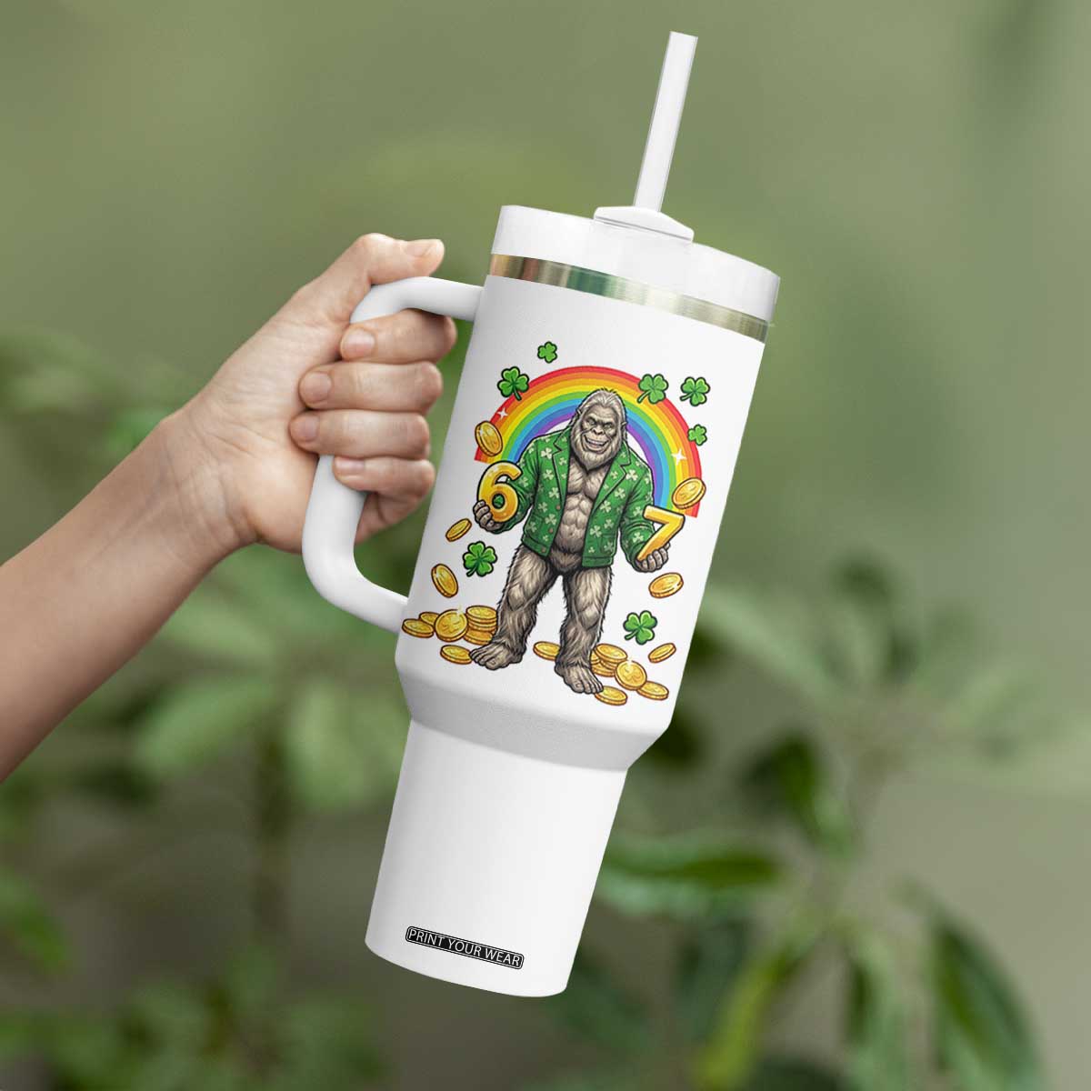 Bigfoot Six Seven Meme Tumbler With Handle Funny St Patricks Day Gift TS12 Print Your Wear