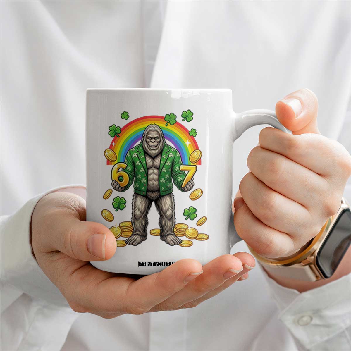 Bigfoot Six Seven Meme Coffee Mug Funny St Patricks Day Gift TS12 Print Your Wear