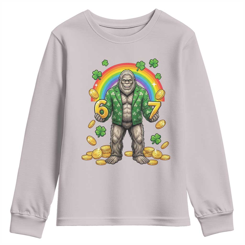 Bigfoot Six Seven Meme Youth Sweatshirt Funny St Patricks Day Gift TS12 Ice Gray Print Your Wear