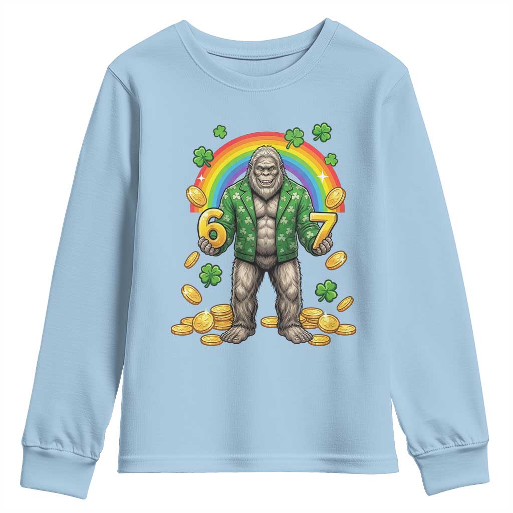 Bigfoot Six Seven Meme Youth Sweatshirt Funny St Patricks Day Gift TS12 Light Blue Print Your Wear