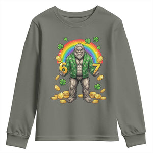 Bigfoot Six Seven Meme Youth Sweatshirt Funny St Patricks Day Gift TS12 Military Green Print Your Wear