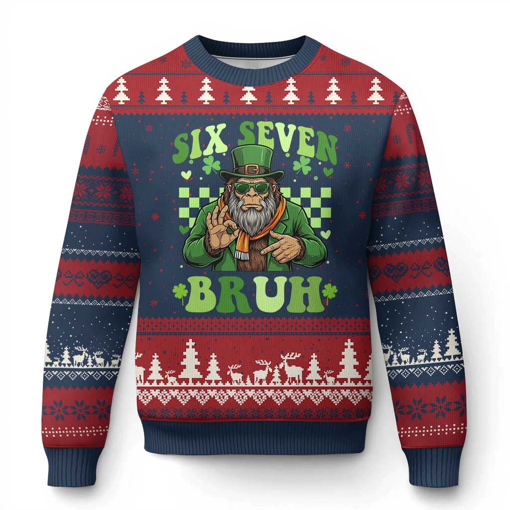 Bigfoot Six Seven Bruh Ugly Christmas Sweater Gen Z Irish Gift TS12 Navy Red Print Your Wear