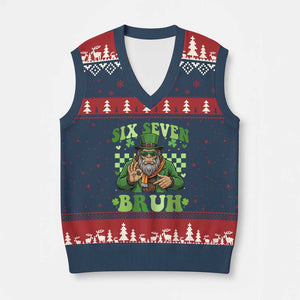 Bigfoot Six Seven Bruh V-Neck Knit Sweater Vest Gen Z Irish Gift TS12 Navy Red Print Your Wear