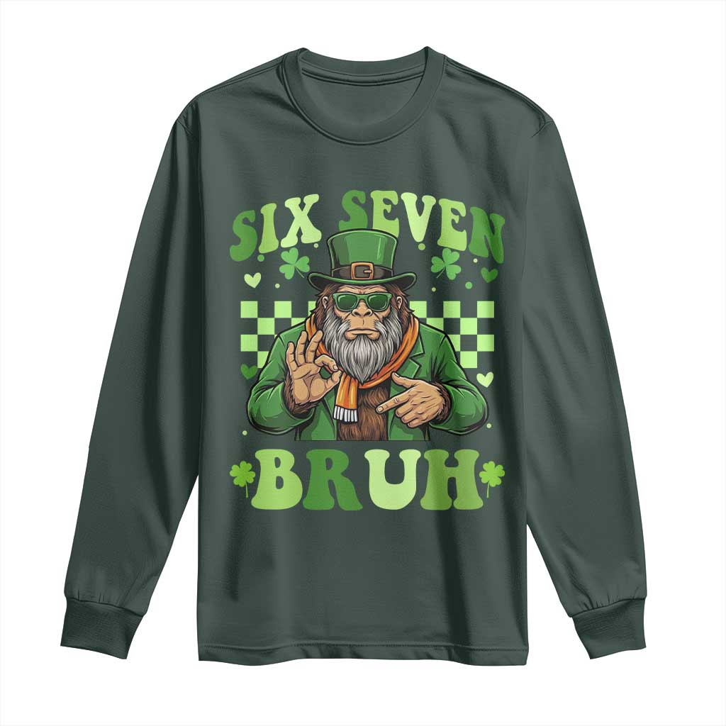 Bigfoot Six Seven Bruh Long Sleeve Shirt Gen Z Irish Gift TS12 Dark Forest Green Print Your Wear