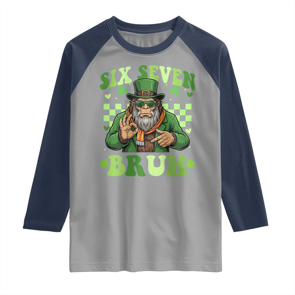 Bigfoot Six Seven Bruh Raglan Shirt Gen Z Irish Gift TS12 Sport Gray Navy Print Your Wear