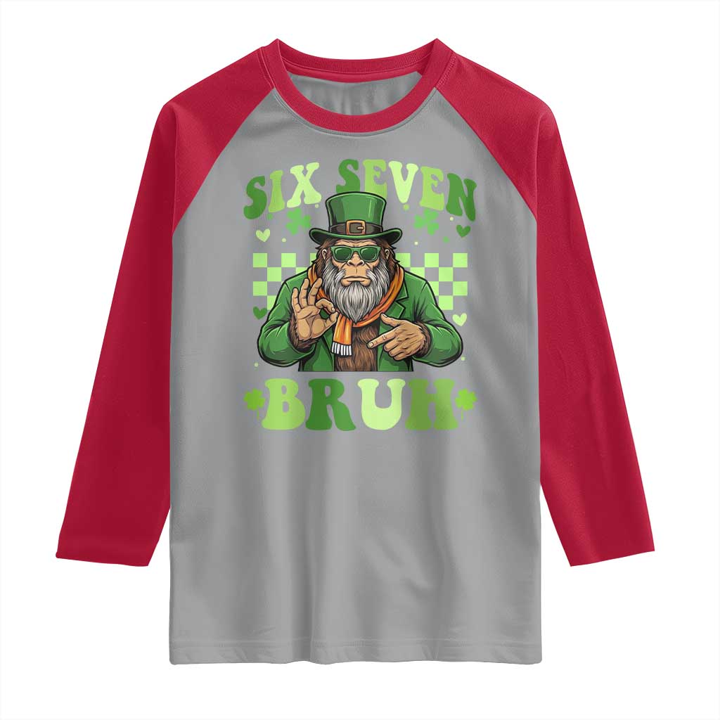 Bigfoot Six Seven Bruh Raglan Shirt Gen Z Irish Gift TS12 Sport Gray Red Print Your Wear