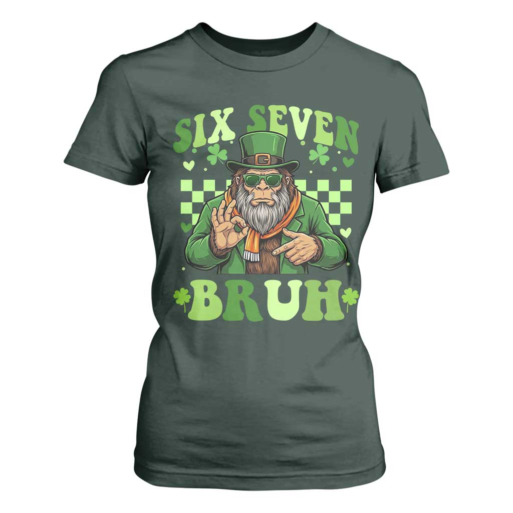 Bigfoot Six Seven Bruh T Shirt For Women Gen Z Irish Gift TS12 Dark Forest Green Print Your Wear