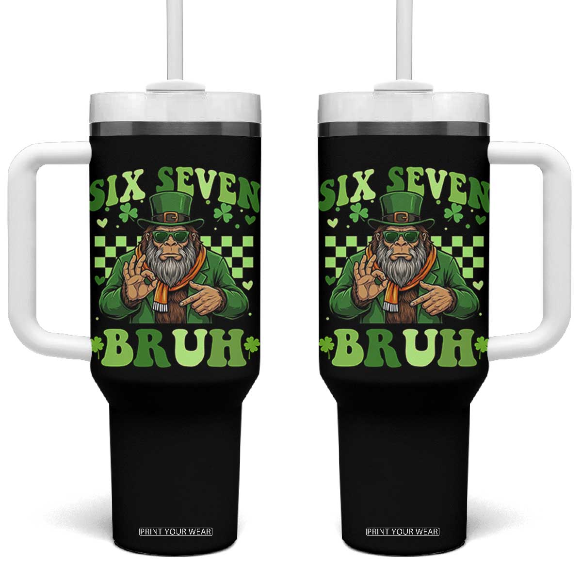 Bigfoot Six Seven Bruh Tumbler With Handle Gen Z Irish Gift TS12 One Size: 40 oz Black Print Your Wear