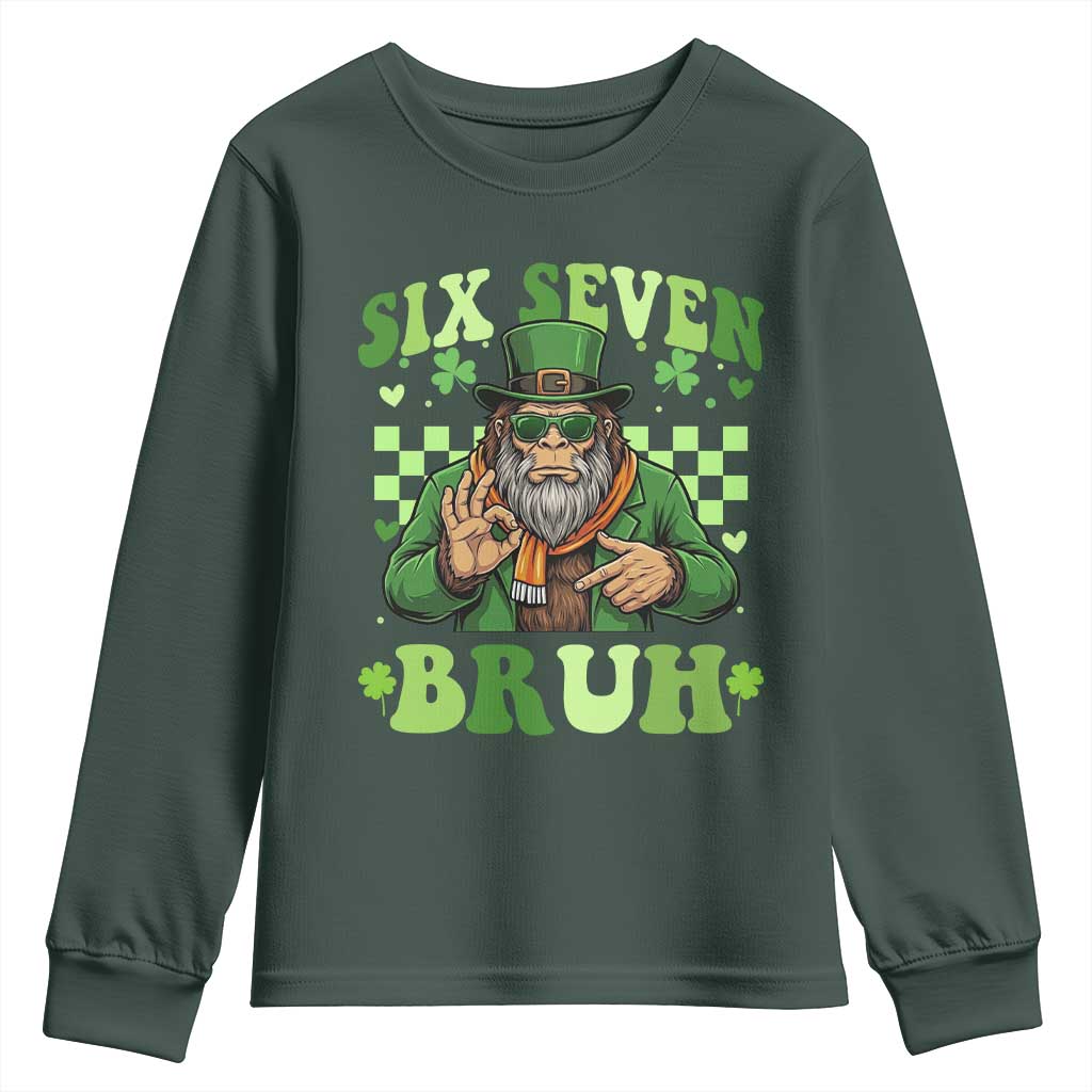 Bigfoot Six Seven Bruh Youth Sweatshirt Gen Z Irish Gift TS12 Dark Forest Green Print Your Wear