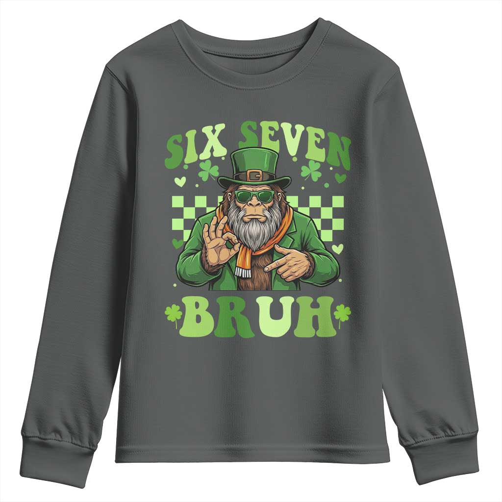 Bigfoot Six Seven Bruh Youth Sweatshirt Gen Z Irish Gift TS12 Dark Heather Print Your Wear
