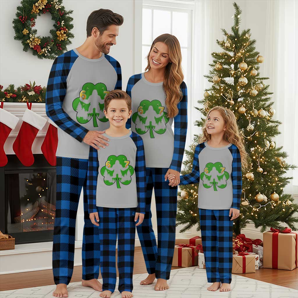 St Patricks Day Bigfoot Shamrock Plaid Pajama Set Six Seven Meme TS12 Blue Plaid Print Your Wear