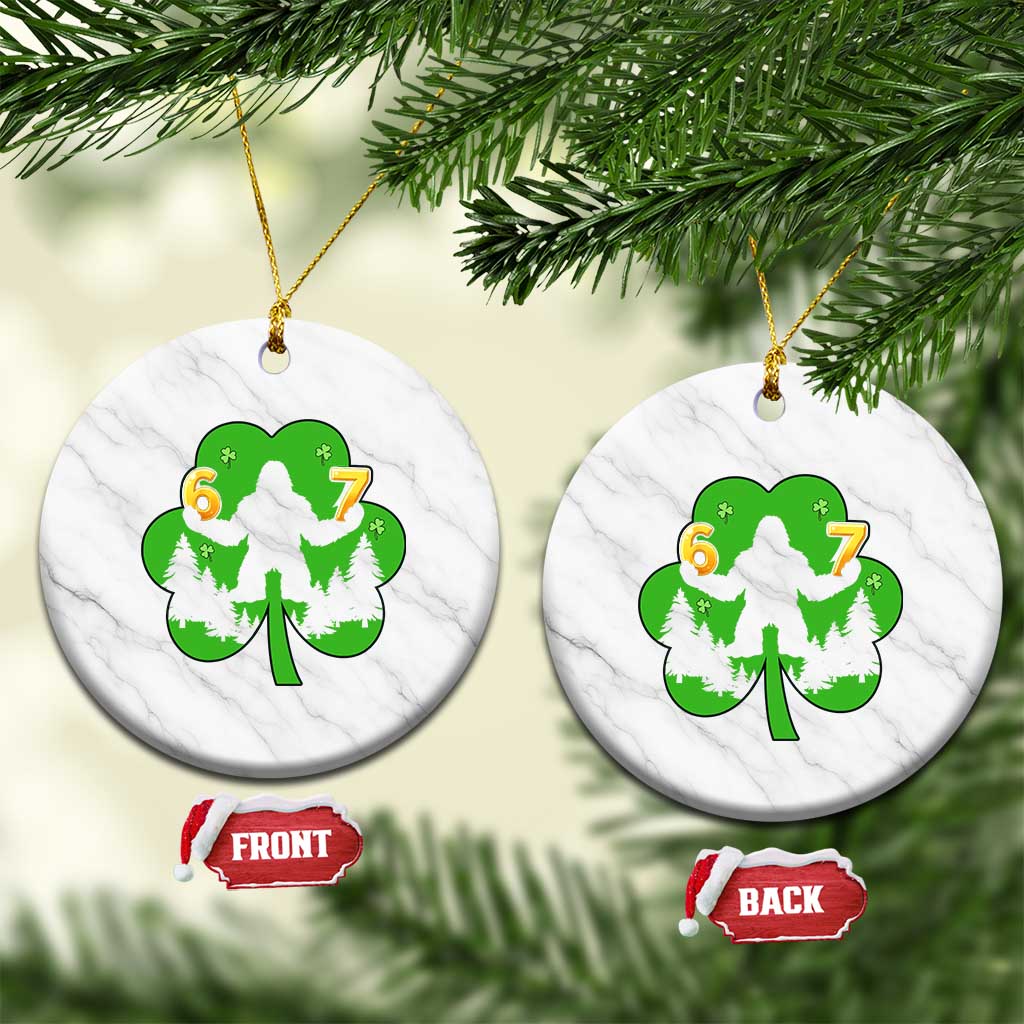 St Patricks Day Bigfoot Shamrock Ceramic Ornament Six Seven Meme TS12 1pc White Marble Print Your Wear