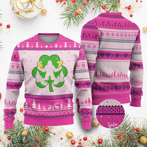 St Patricks Day Bigfoot Shamrock Ugly Christmas Sweater Six Seven Meme TS12 Hot Pink Print Your Wear