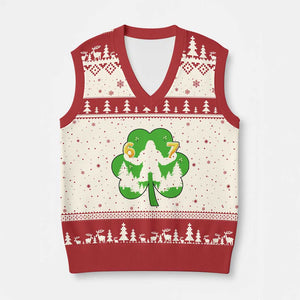 St Patricks Day Bigfoot Shamrock V-Neck Knit Sweater Vest Six Seven Meme TS12 Beige Red Print Your Wear