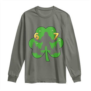 St Patricks Day Bigfoot Shamrock Long Sleeve Shirt Six Seven Meme TS12 Military Green Print Your Wear