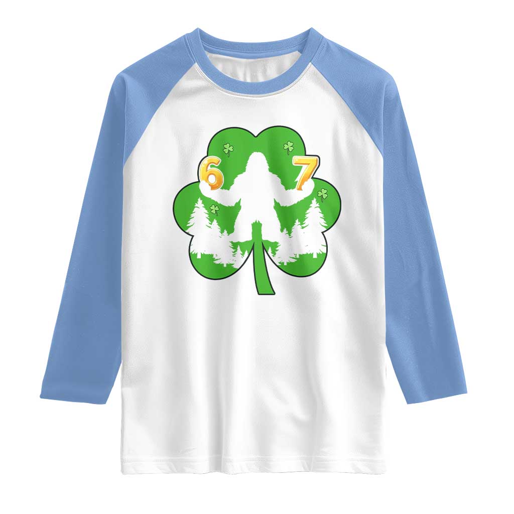 St Patricks Day Bigfoot Shamrock Raglan Shirt Six Seven Meme TS12 White Carolina Blue Print Your Wear