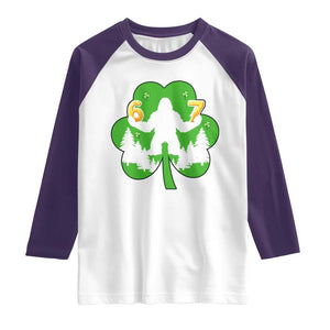 St Patricks Day Bigfoot Shamrock Raglan Shirt Six Seven Meme TS12 White Purple Print Your Wear